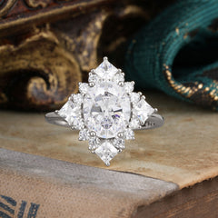 3CT Oval Cut Moissanite Engagement Ring Halo Princess Moissanite Women Wedding Anniversary Ring