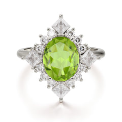 3CT Oval Cut Peridot Halo Engagement Ring for Women