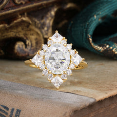 3CT Oval Cut Moissanite Engagement Ring Halo Princess Moissanite Women Wedding Anniversary Ring