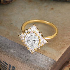 3CT Oval Cut Moissanite Engagement Ring Halo Princess Moissanite Women Wedding Anniversary Ring