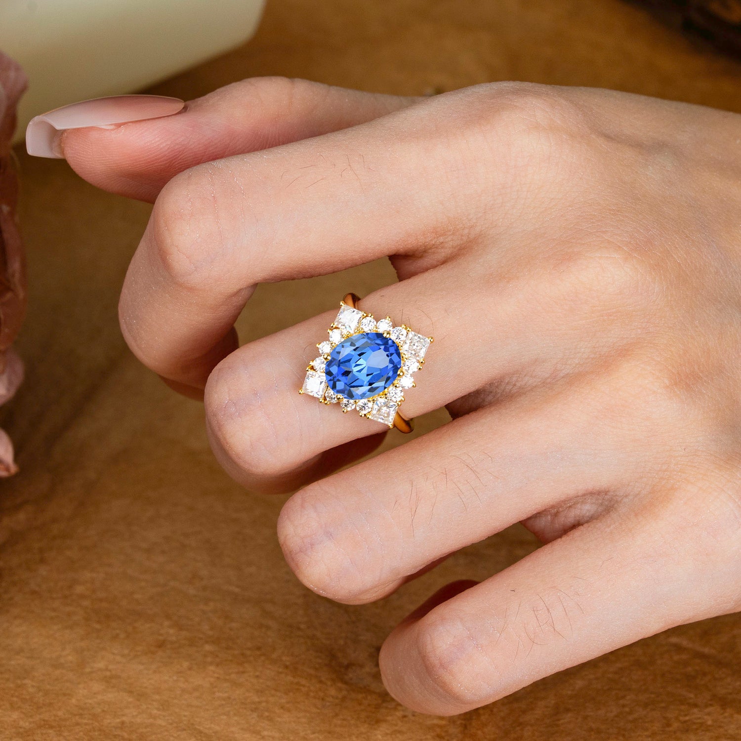 3CT Oval Cut 4 Prong Sapphire Engagement Ring for Women - Romalar Jewelry
