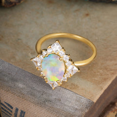 3CT Oval Cut Opal Halo Engagement Ring for Women