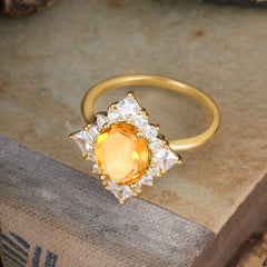 3CT Oval Cut Citrine Halo Engagement Ring for Women