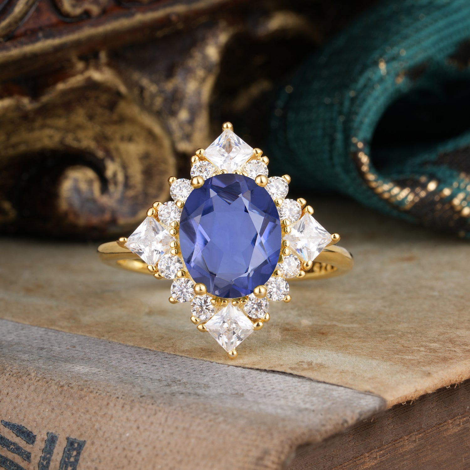 3CT Oval Cut Tanzanite Halo Engagement Ring for Women - Romalar Jewelry