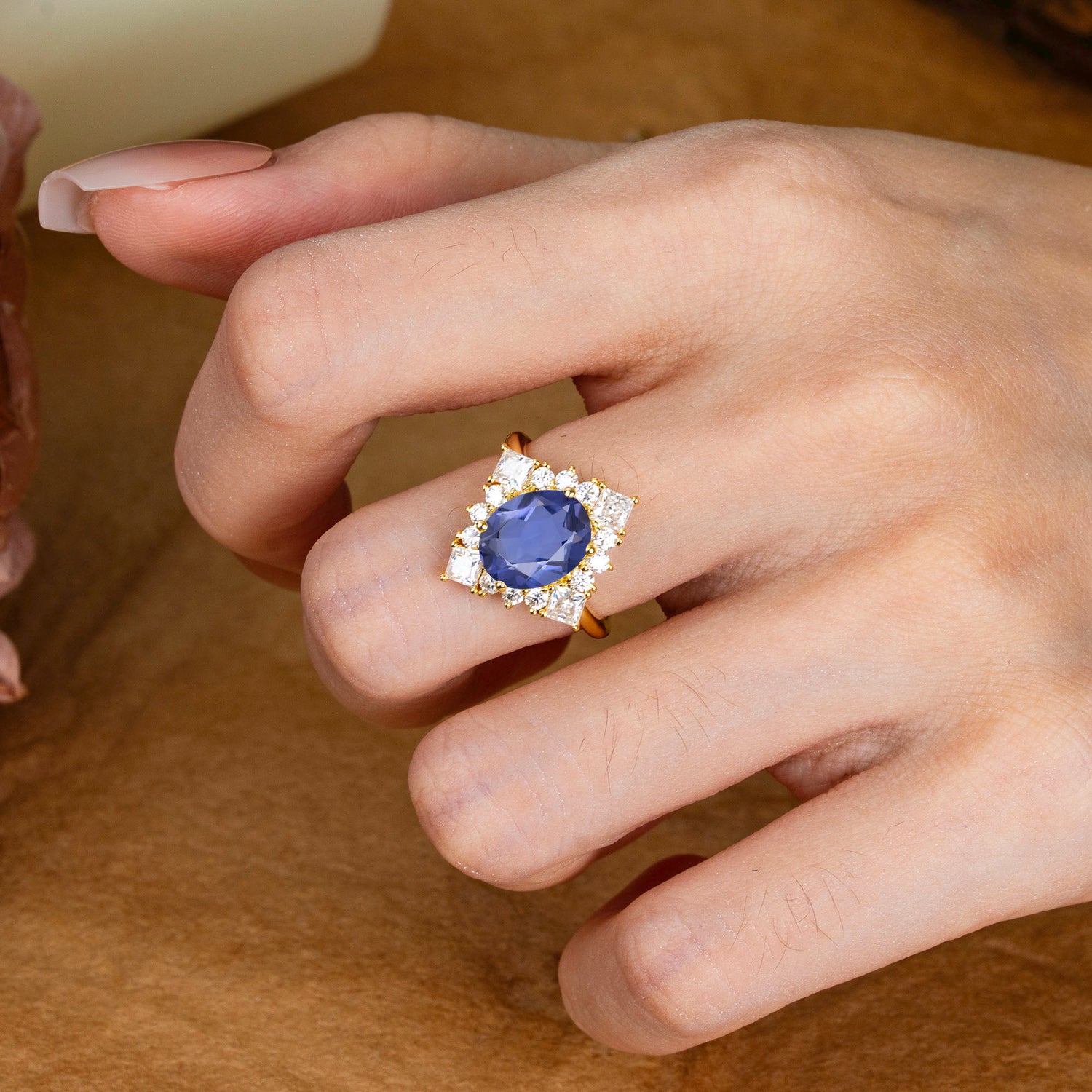 3CT Oval Cut Tanzanite Halo Engagement Ring for Women - Romalar Jewelry