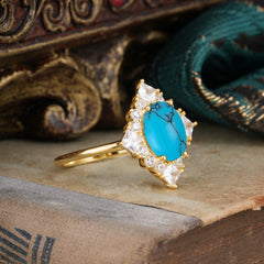 3CT Oval Cut Turquoise Halo Engagement Ring for Women