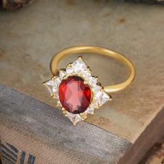 3CT Oval Cut Garnet Halo Engagement Ring for Women