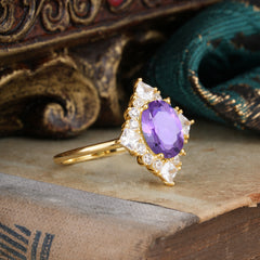 3CT Oval Cut Amethyst Halo Engagement Ring for Women