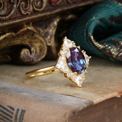 3CT Oval Cut Alexandrite Halo Engagement Ring for Women