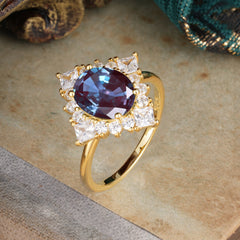 3CT Oval Cut Alexandrite Halo Engagement Ring for Women