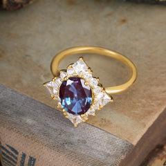 3CT Oval Cut Alexandrite Halo Engagement Ring for Women