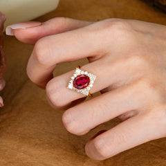 3CT Oval Cut Ruby Halo Engagement Ring for Women