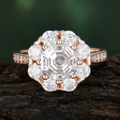 2.5CT Asscher Cut Moissanite Engagement Ring Pave Halo Bridal Ring