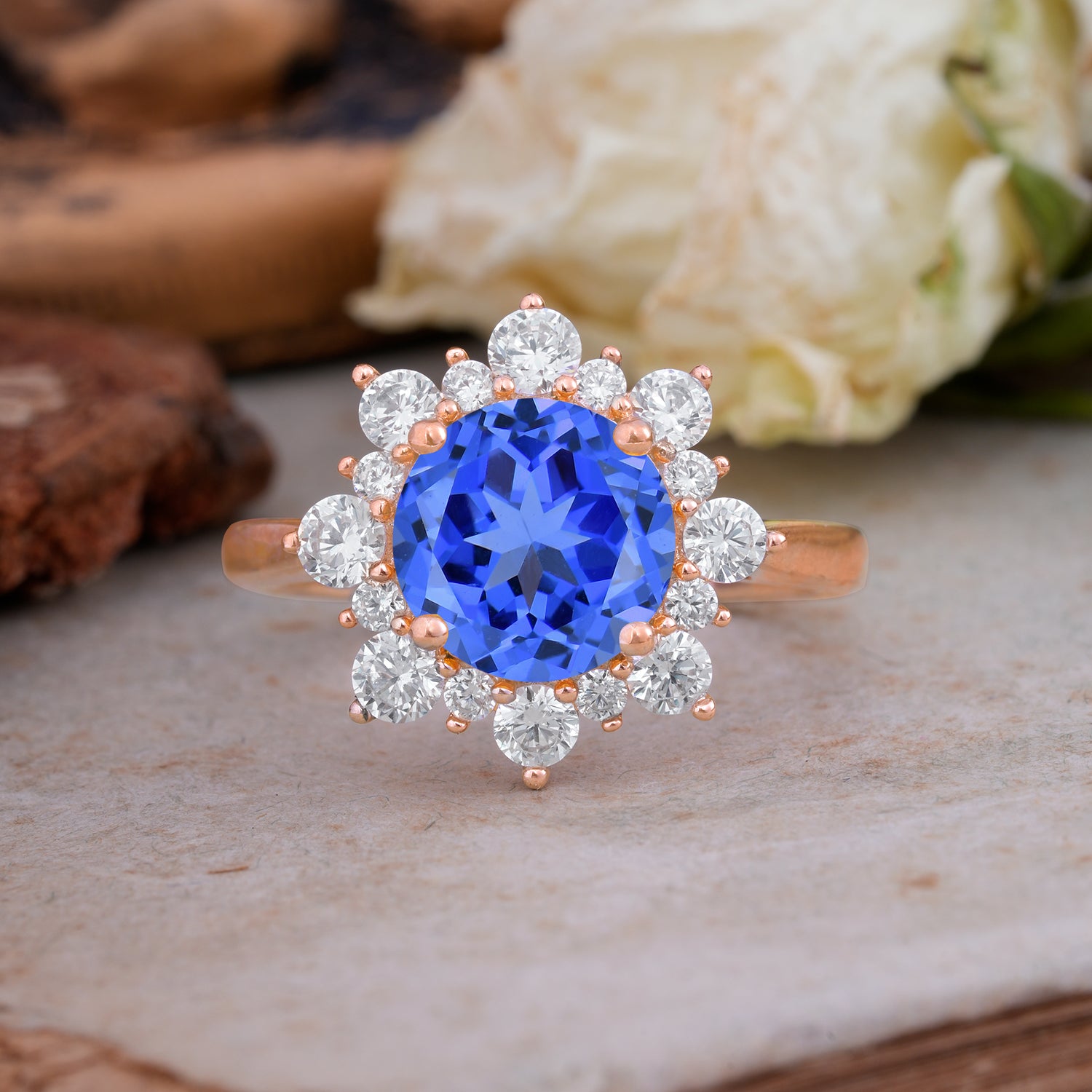 3CT Round Cut 4-Prong Sapphire Cluster Vintage Engagement Ring - Romalar Jewelry