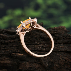 3CT Round Cut Citrine Ring Cluster Halo Vintage Unique Engagement Ring Wedding Anniversary Birthday Gift Jewelry