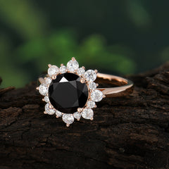 3CT Round Cut Black Onyx Cluster Halo Vintage Engagement Ring