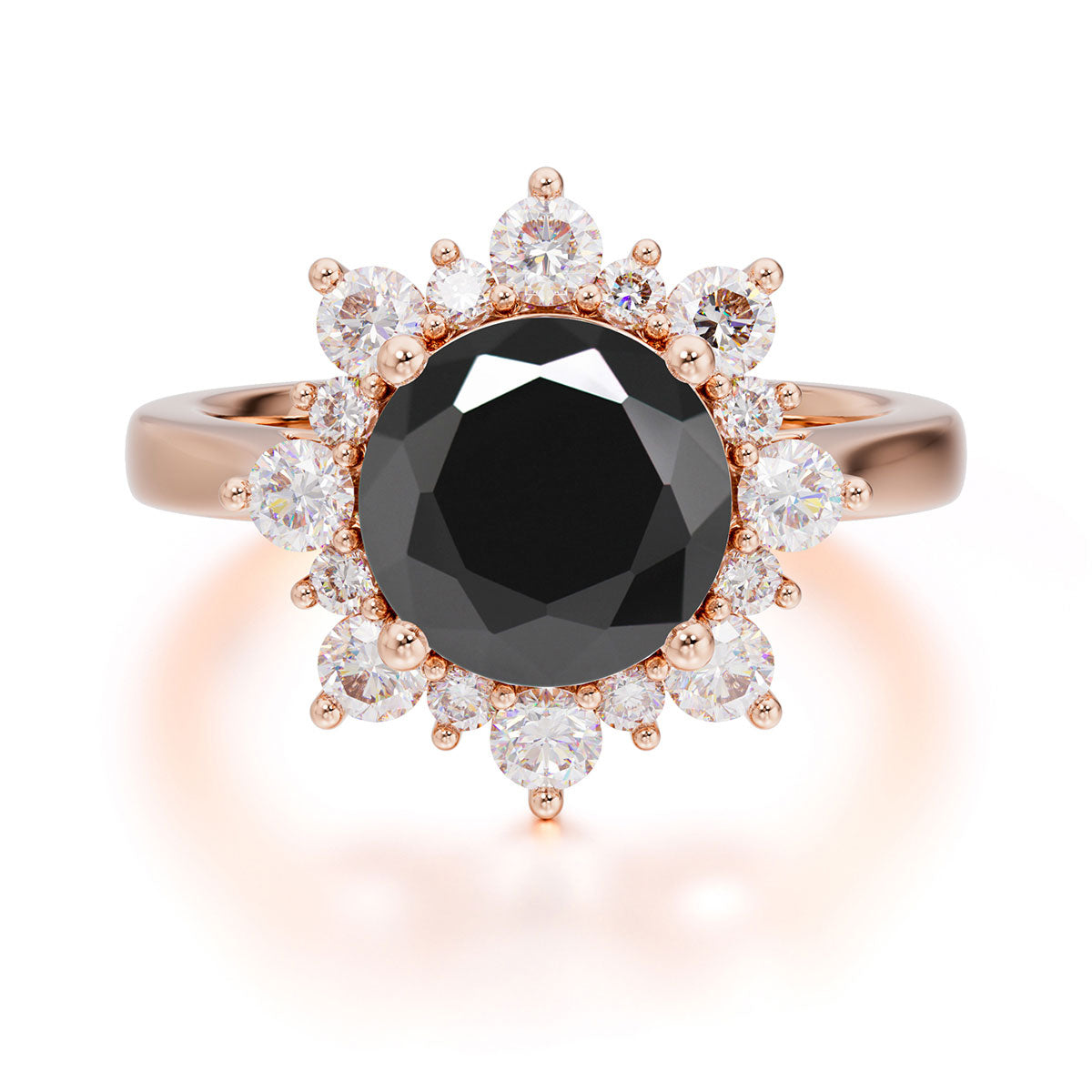 3CT Round Cut Black Onyx Cluster Halo Vintage Engagement Ring