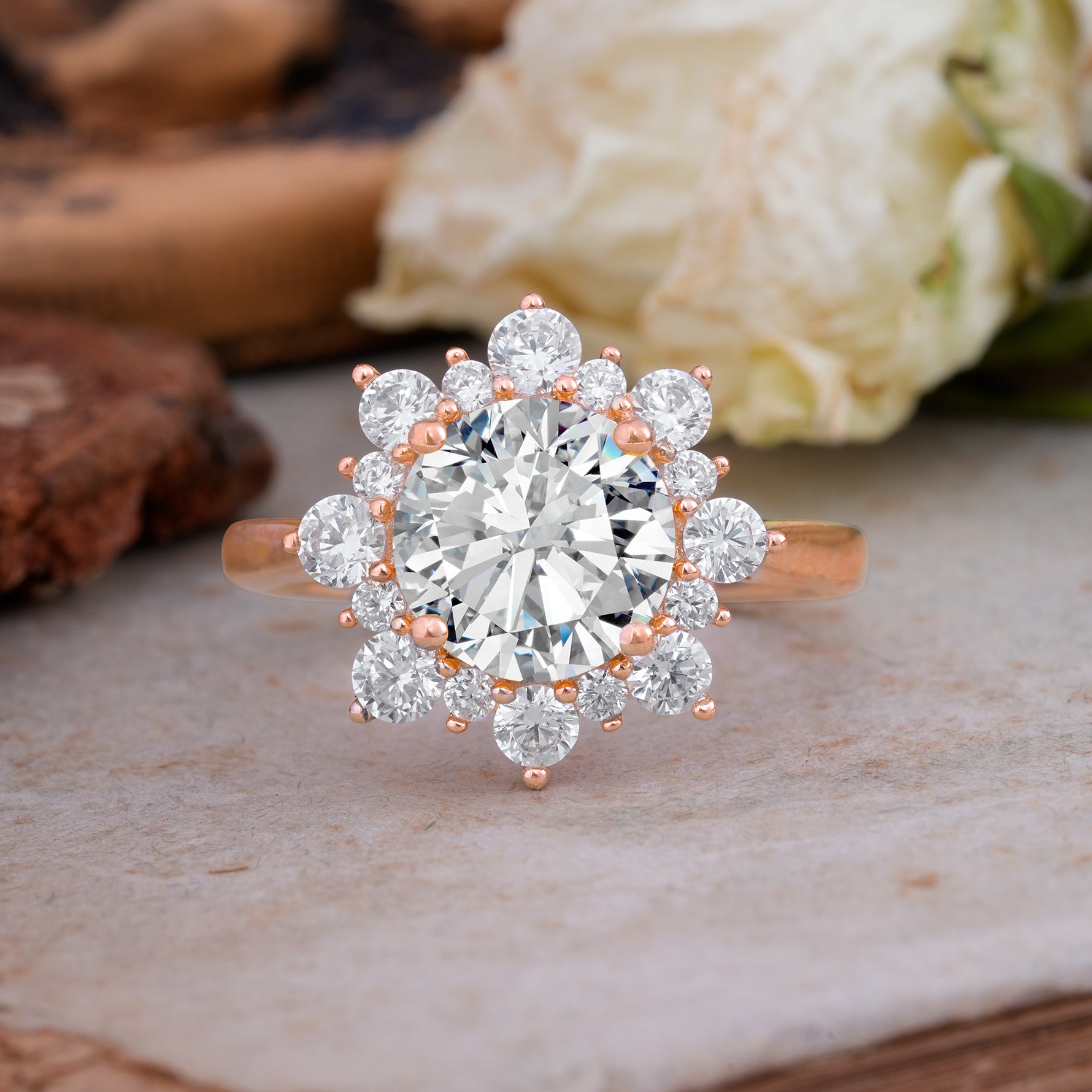 Classic Sparkling Round Cut Lab Diamond Engagement Ring with Double Halo     - Additional view