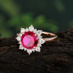 3CT Round Cut Ruby Cluster Halo Vintage Engagement Ring
