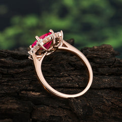 3CT Round Cut Ruby Cluster Halo Vintage Engagement Ring