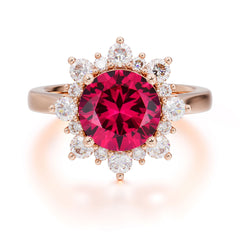 3CT Round Cut Ruby Cluster Halo Vintage Engagement Ring