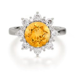 3CT Round Cut Citrine Engagement Ring | 4 Prong Cluster Halo Vintage Setting | Wedding Anniversary Gift Jewelry |