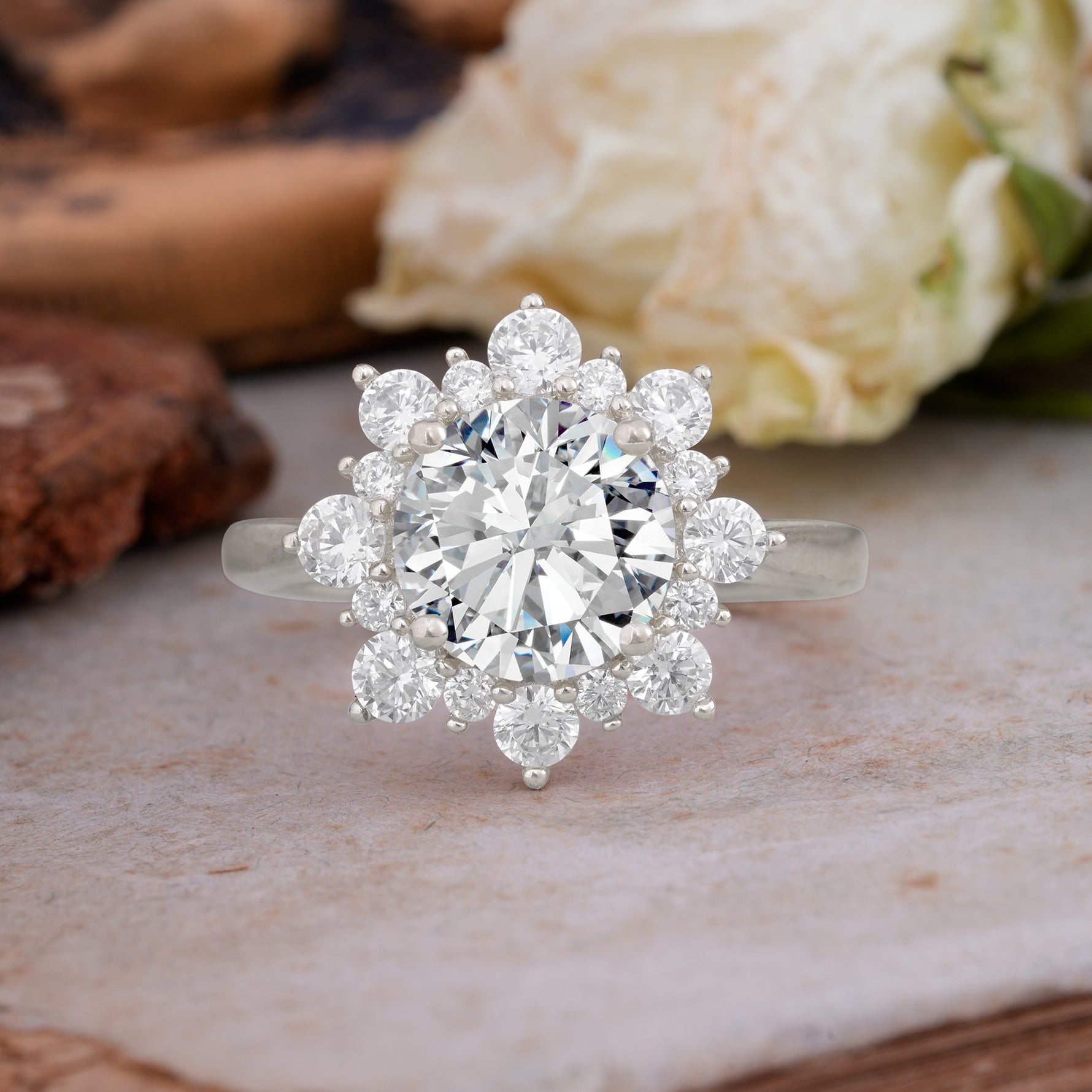 Classic Sparkling Round Cut Lab Diamond Engagement Ring with Double Halo     - Additional view