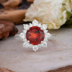 3CT Round Cut Garnet Cluster Halo Vintage Engagement Ring