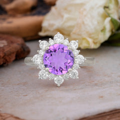3CT Round Cut Amethyst Cluster Halo Vintage Engagement Ring