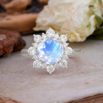 Classic Sparkling Round Cut Moonstone Engagement Ring with Double Halo     - Additional view