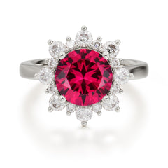 3CT Round Cut Ruby Cluster Halo Vintage Engagement Ring