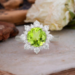 Classic Sparkling Round Cut Peridot Engagement Ring with Double Halo     - Additional view