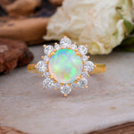 Classic Sparkling Round Cut Fire Opal Engagement Ring with Double Halo     - Additional view