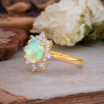 Classic Sparkling Round Cut Fire Opal Engagement Ring with Double Halo     - Additional view
