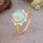 Classic Sparkling Round Cut Fire Opal Engagement Ring with Double Halo     - Additional view