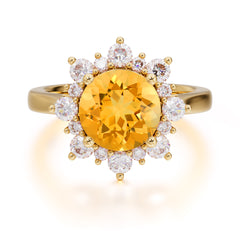 3CT Round Cut Citrine Engagement Ring | 4 Prong Cluster Halo Vintage Setting | Wedding Anniversary Gift Jewelry |
