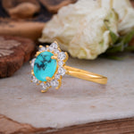 Classic Sparkling Round Cut Turquoise Engagement Ring with Double Halo     - Additional view