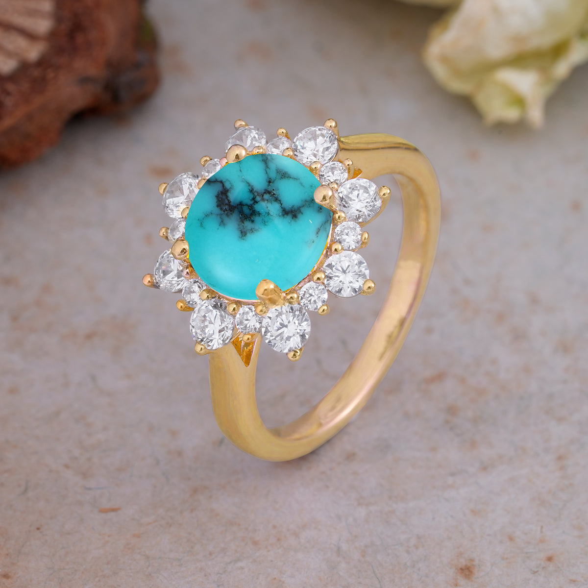 Classic Sparkling Round Cut Turquoise Engagement Ring with Double Halo     - Additional view