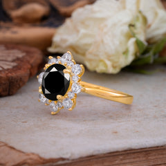 3CT Round Cut Black Onyx Cluster Halo Vintage Engagement Ring