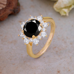3CT Round Cut Black Onyx Cluster Halo Vintage Engagement Ring