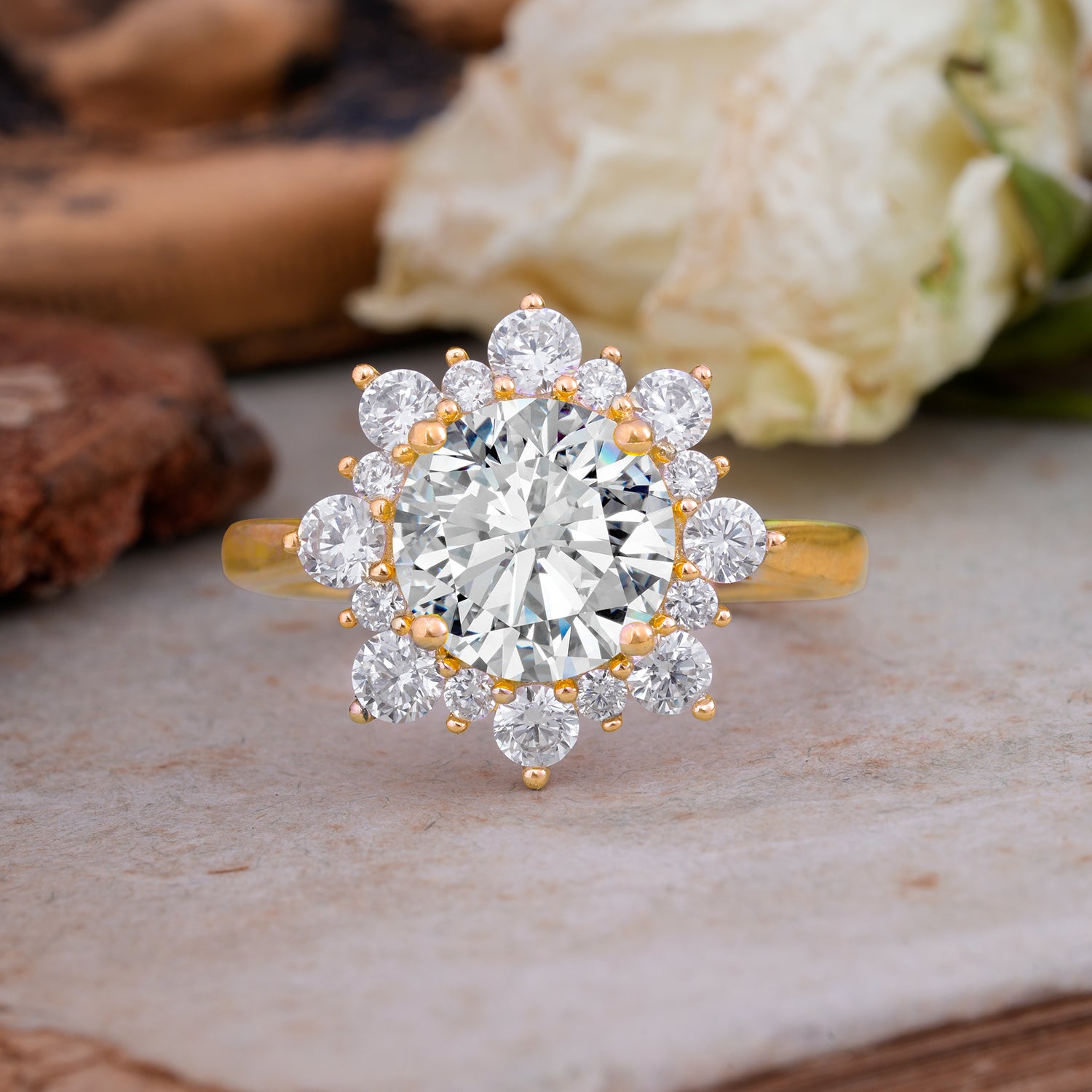 Classic Sparkling Round Cut Lab Diamond Engagement Ring with Double Halo     - Additional view
