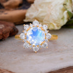 Classic Sparkling Round Cut Moonstone Engagement Ring with Double Halo     - Additional view