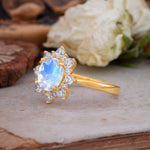 Classic Sparkling Round Cut Moonstone Engagement Ring with Double Halo     - Additional view