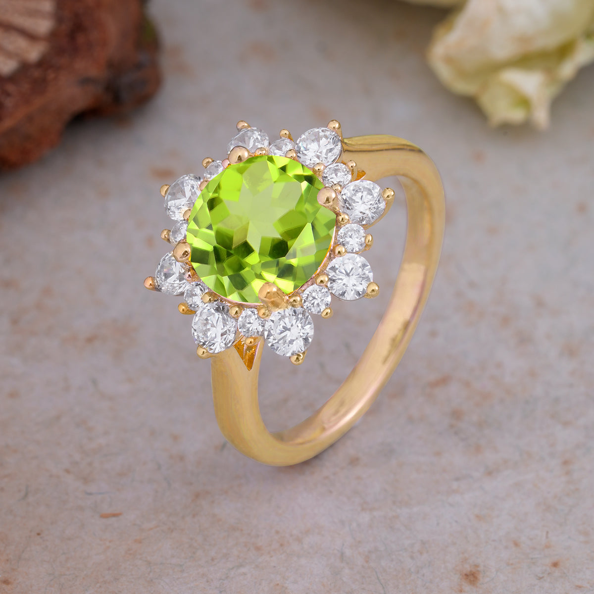 Classic Sparkling Round Cut Peridot Engagement Ring with Double Halo     - Additional view