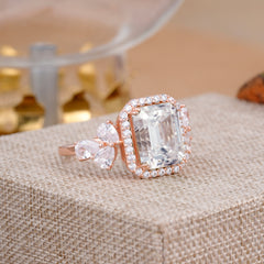 4CT Emerald Cut Moissanite Engagement Ring Vintage Classic Side Stones Halo Bridal Ring