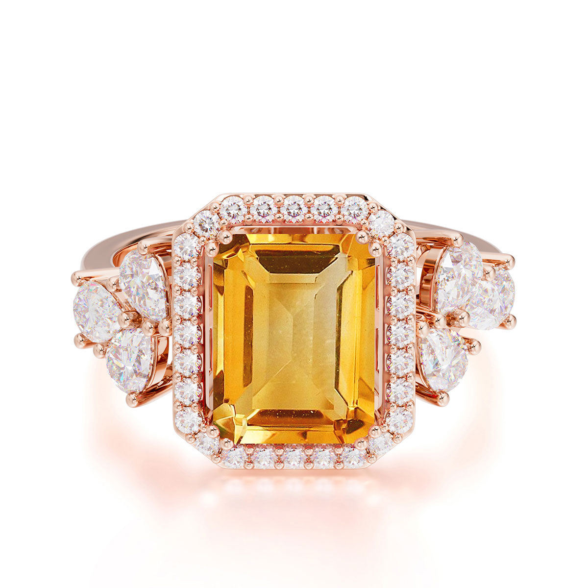 4CT Emerald Cut Citrine Engagement Ring Vintage Classic Side Stones Halo Bridal Ring