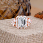4CT Emerald Cut Lab Diamond Engagement Ring Vintage Classic Side Stones Halo Bridal Ring     - Additional view