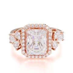 4CT Emerald Cut Moissanite Engagement Ring Vintage Classic Side Stones Halo Bridal Ring