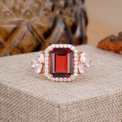 4CT Emerald Cut Garnet Engagement Ring Vintage Classic Side Stones Halo Bridal Ring