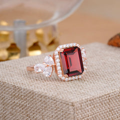 4CT Emerald Cut Garnet Engagement Ring Vintage Classic Side Stones Halo Bridal Ring
